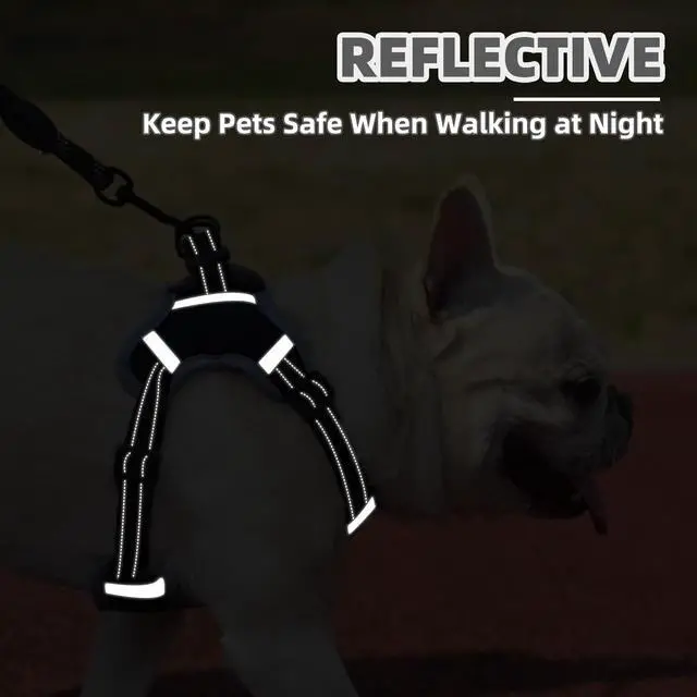 Alt view image 7 of 7 - Dog Harness Small Sized Dog, Step in Adjustable Reflective Dog Vest Harness Escape Proof, No Pull Soft Padded Harness Easy Control, Black, S