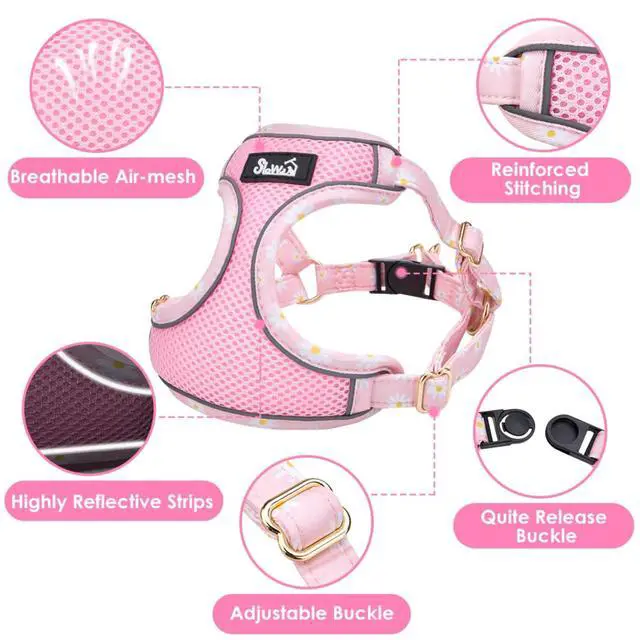 Alt view image 4 of 7 - Small Dog Harness and Leash Set, No Pull & Lightweight, Pink, XXS