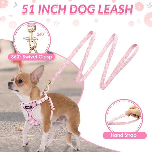 Alt view image 5 of 7 - Small Dog Harness and Leash Set, No Pull & Lightweight, Pink, XXS