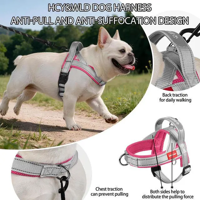 Alt view image 2 of 6 - No Pull Dog Harness with 3 Clips and Soft Padded Handle (Pink, S)