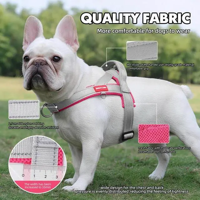 Alt view image 4 of 6 - No Pull Dog Harness with 3 Clips and Soft Padded Handle (Pink, S)