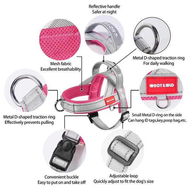 Alt view image 3 of 6 - No Pull Dog Harness with 3 Clips and Soft Padded Handle (Pink, S)