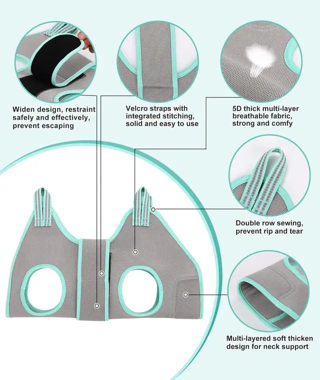 Alt view image 5 of 6 - XS Dog Grooming Hammock Harness, Grey, Nail Trimming, Holder, Restraint, Thick Neck Support