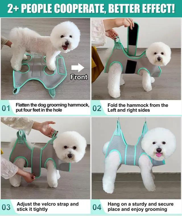 Alt view image 6 of 6 - XS Dog Grooming Hammock Harness, Grey, Nail Trimming, Holder, Restraint, Thick Neck Support