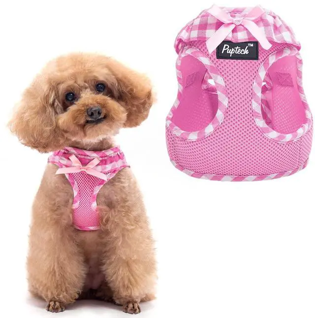Main image of Dog Harness for Puppy and Small Sized Dogs, Step-in No Pull Soft Mesh Vest Harness for Cats Small Pets Walking, Pink, New S