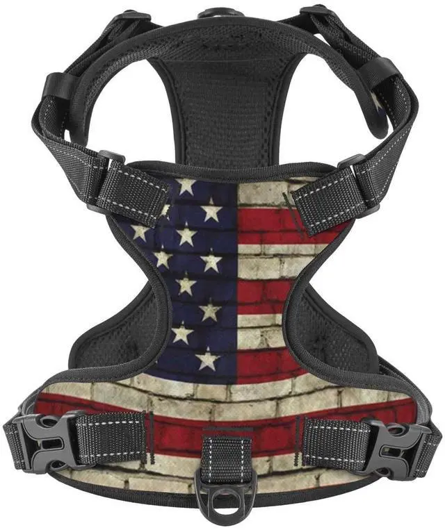 Main image of American Flag Vintage Reflective Dog Harness No Pull Soft Vest Harness for Small Medium Large Dog Puppy Pets Medium Size