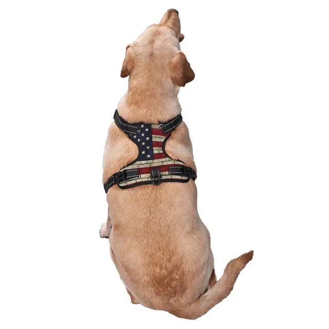 Alt view image 2 of 6 - American Flag Vintage Reflective Dog Harness No Pull Soft Vest Harness for Small Medium Large Dog Puppy Pets Medium Size