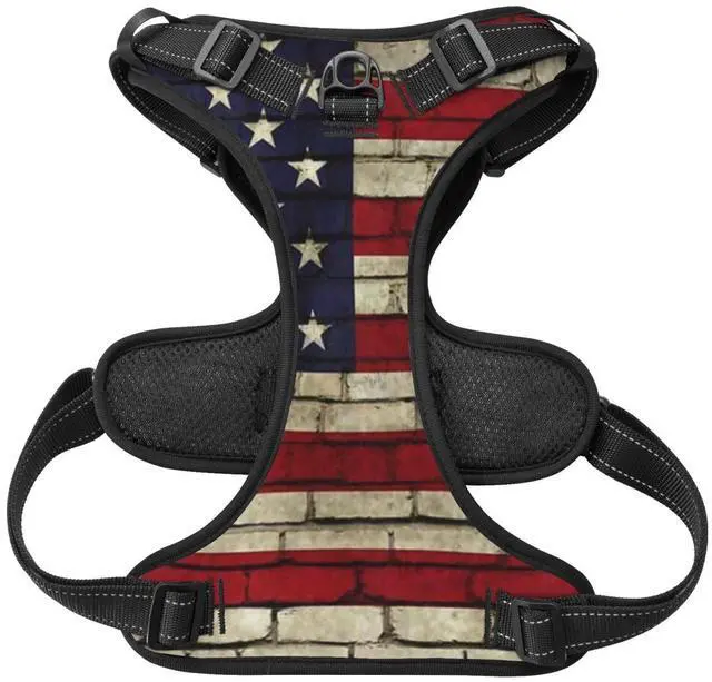 Alt view image 3 of 6 - American Flag Vintage Reflective Dog Harness No Pull Soft Vest Harness for Small Medium Large Dog Puppy Pets Medium Size
