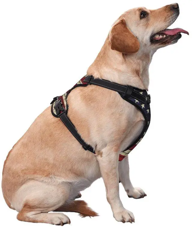 Alt view image 6 of 6 - American Flag Vintage Reflective Dog Harness No Pull Soft Vest Harness for Small Medium Large Dog Puppy Pets Medium Size