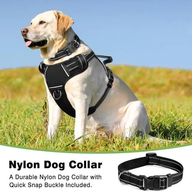 Alt view image 2 of 7 - Dog Harness No Pull, Pet Harnesses with Dog Collar, Adjustable Reflective Oxford Outdoor Vest, Front/Back Leash Clips for Small, Medium, Large, Extra Large Dogs, Easy Control Handle for Walking