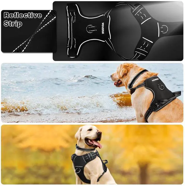 Alt view image 3 of 7 - Dog Harness No Pull, Pet Harnesses with Dog Collar, Adjustable Reflective Oxford Outdoor Vest, Front/Back Leash Clips for Small, Medium, Large, Extra Large Dogs, Easy Control Handle for Walking