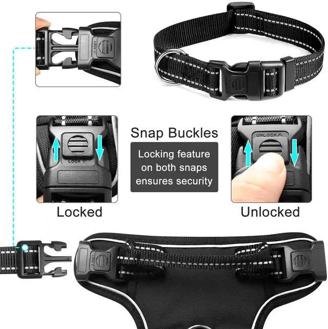 Alt view image 7 of 7 - Dog Harness No Pull, Pet Harnesses with Dog Collar, Adjustable Reflective Oxford Outdoor Vest, Front/Back Leash Clips for Small, Medium, Large, Extra Large Dogs, Easy Control Handle for Walking