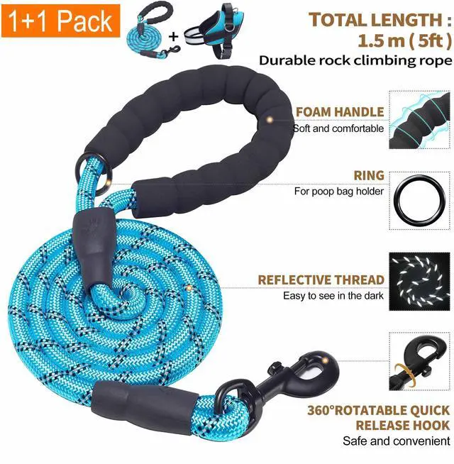 Alt view image 5 of 5 - Essential Dog Harness, No Pull Pet Vest with 3 Leash Clips, No Choke, Reflective, Adjustable and Padded, for Easy Walking and Training for Medium Dogs(M, Blue)