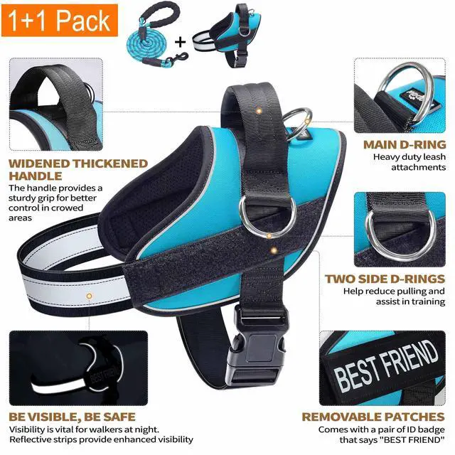 Alt view image 2 of 5 - Essential Dog Harness, No Pull Pet Vest with 3 Leash Clips, No Choke, Reflective, Adjustable and Padded, for Easy Walking and Training for Medium Dogs(M, Blue)