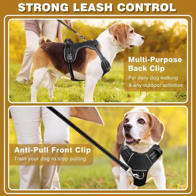 Alt view image 6 of 7 - Dog Harness No Pull, Pet Harnesses with Dog Collar, Adjustable Reflective Oxford Outdoor Vest, Front/Back Leash Clips for Small, Medium, Large, Extra Large Dogs, Easy Control Handle for Walking