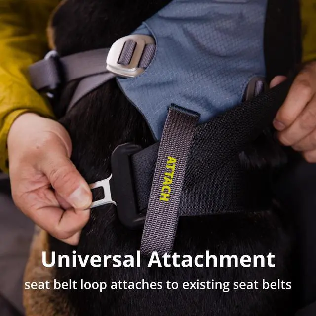 Alt view image 6 of 7 - Load Up Dog Car Harness, Padded Adjustable Travel Restraint with Universal Seat Belt Attachment and Strength-Rated Metal Hardware, for Road Trips in Cars & SUVs, Slate Blue, Medium