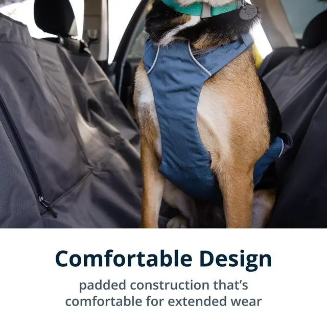 Alt view image 5 of 7 - Load Up Dog Car Harness, Padded Adjustable Travel Restraint with Universal Seat Belt Attachment and Strength-Rated Metal Hardware, for Road Trips in Cars & SUVs, Slate Blue, Medium