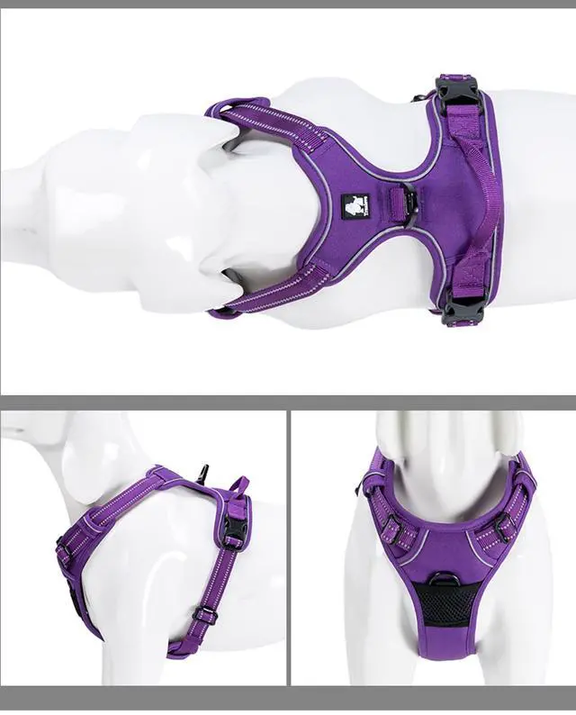 Alt view image 6 of 6 - Adjustable No-Pull Dog Harness Reflective Pup Vest Harnesses Comfortable Control Brilliant Colors TLH5651(Purple,S)