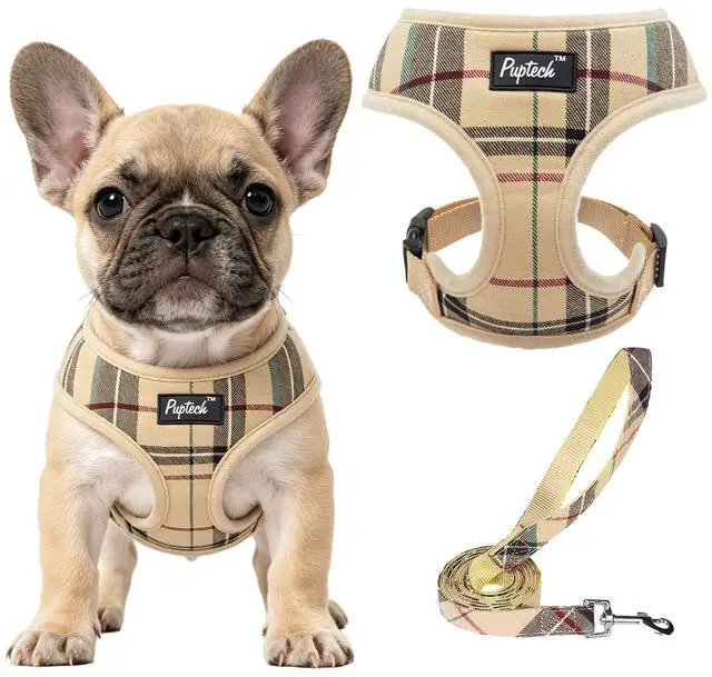 Main image of Soft Mesh Dog Harness Sized and Leash Set Pet Puppy Cat Comfort Padded Vest No Pull Harnesses, Beige, Medium