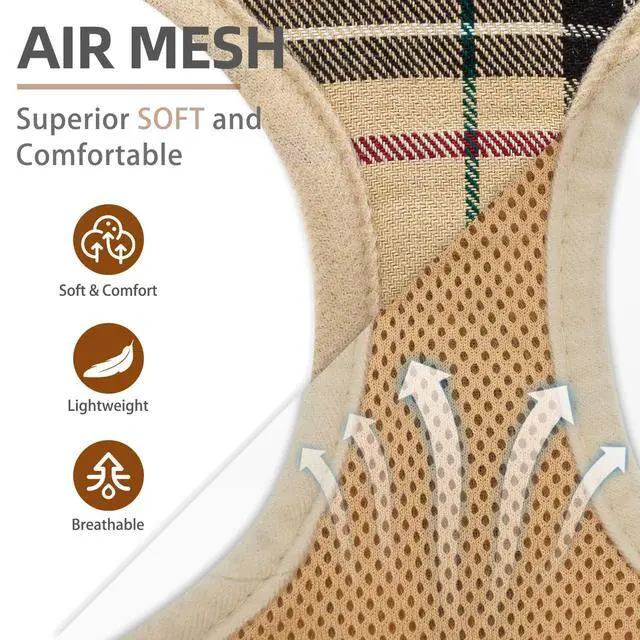 Alt view image 2 of 7 - Soft Mesh Dog Harness Sized and Leash Set Pet Puppy Cat Comfort Padded Vest No Pull Harnesses, Beige, Medium