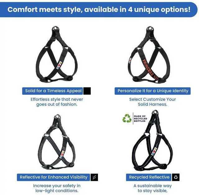 Alt view image 3 of 7 - Solid Step-in Dog Harness Adjustable No-Pull Vest for Puppies to Seniors, Safe & Comfortable XS Black