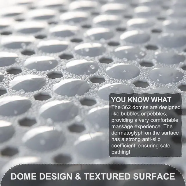 Alt view image 2 of 7 - Bath Tub and Shower Mats, Non Slip 40 x 16 Inch Extra Large Bathtub Mat, Machine Washable Bathmat with Drain Holes, Suction Cups for Bathroom Floor, Gray