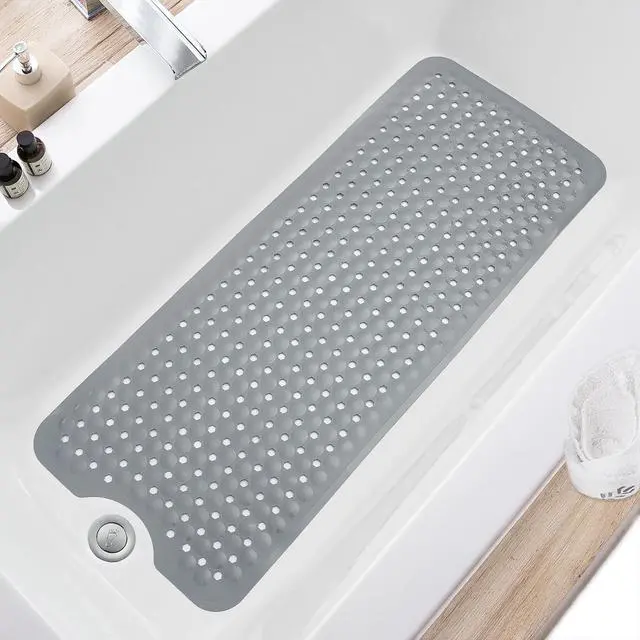 Main image of Bath Tub and Shower Mats, Non Slip 40 x 16 Inch Extra Large Bathtub Mat, Machine Washable Bathmat with Drain Holes, Suction Cups for Bathroom Floor, Gray