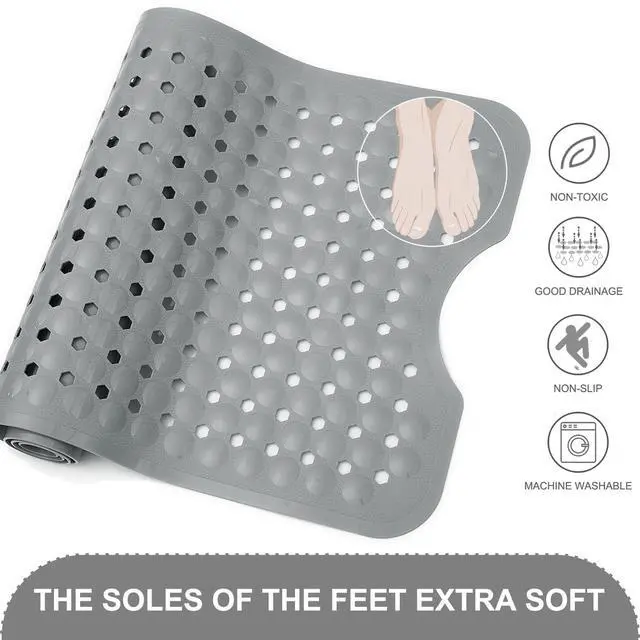 Alt view image 4 of 7 - Bath Tub and Shower Mats, Non Slip 40 x 16 Inch Extra Large Bathtub Mat, Machine Washable Bathmat with Drain Holes, Suction Cups for Bathroom Floor, Gray