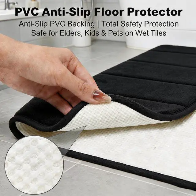 Alt view image 3 of 7 - Bathroom Rugs Set Memory Foam Bath Rugs Non-Slip Bath Mat Set 3 Piece,Washable Bathroom Mats,Absorbent Shaggy Rugs Super Soft U-Shaped Toilet Rug,Bahroom Carpets for Bathroom,Tub,ShowerBlack