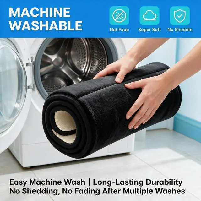Alt view image 7 of 7 - Bathroom Rugs Set Memory Foam Bath Rugs Non-Slip Bath Mat Set 3 Piece,Washable Bathroom Mats,Absorbent Shaggy Rugs Super Soft U-Shaped Toilet Rug,Bahroom Carpets for Bathroom,Tub,ShowerBlack