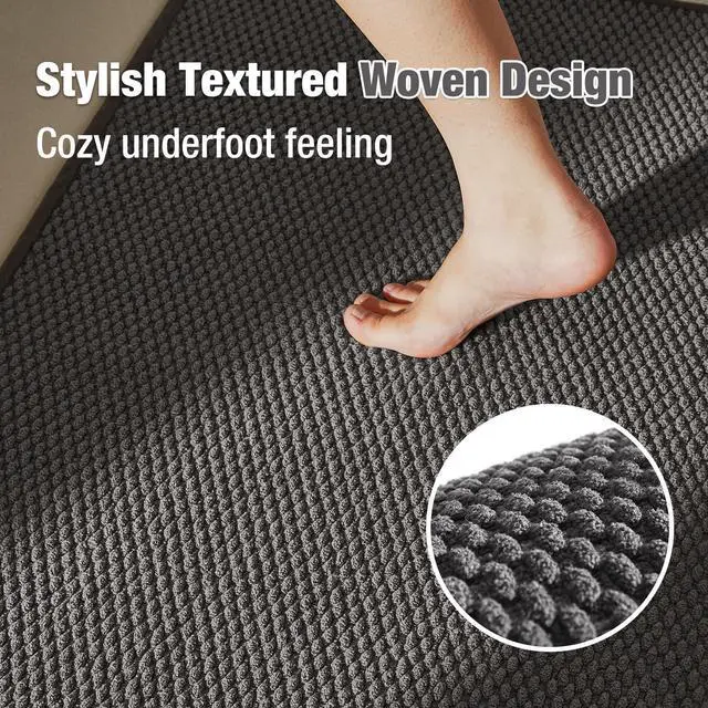 Alt view image 2 of 7 - Bathroom Rugs Non Slip Washable, Super Absorbent Thin Bath Mat Small Quick Dry Low Pile Bathroom Rug, Dark Grey 16"x24"