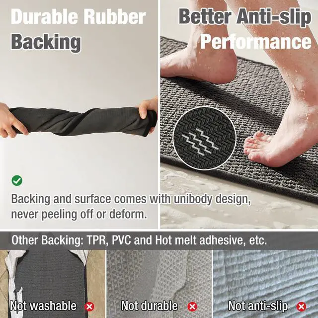 Alt view image 4 of 7 - Bathroom Rugs Non Slip Washable, Super Absorbent Thin Bath Mat Small Quick Dry Low Pile Bathroom Rug, Dark Grey 16"x24"