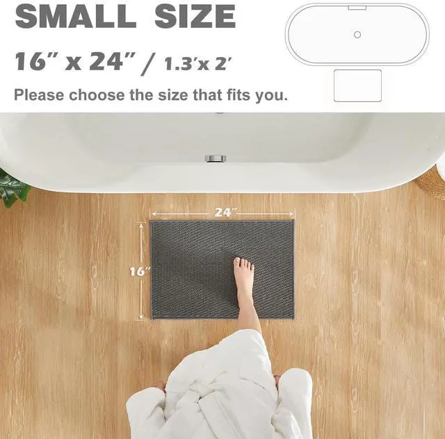 Alt view image 5 of 7 - Bathroom Rugs Non Slip Washable, Super Absorbent Thin Bath Mat Small Quick Dry Low Pile Bathroom Rug, Dark Grey 16"x24"