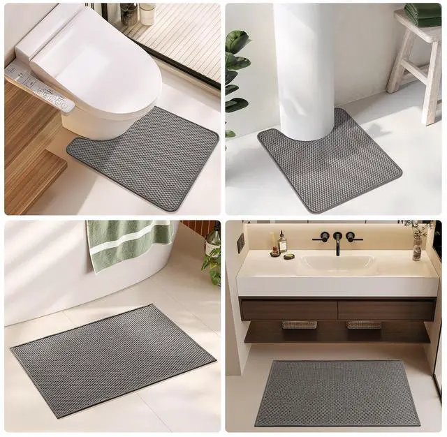 Alt view image 7 of 7 - Bathroom Rugs Non Slip Washable, Super Absorbent Thin Bath Mat Small Quick Dry Low Pile Bathroom Rug, Dark Grey 16"x24"