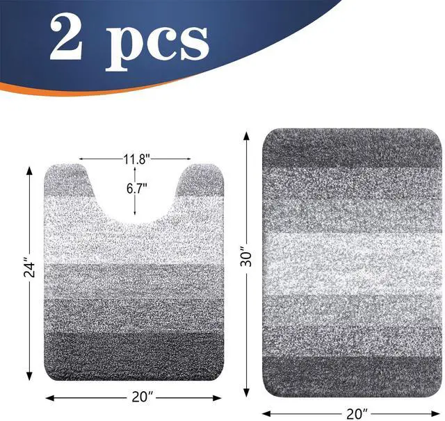 Alt view image 2 of 7 - Bathroom Rug Set 2 Piece, Soft Absorbent Microfiber Bath Mats and U-Shaped Contour Toilet Rug, Non-Slip, Machine Wash Dry, Plush Shaggy Bath Mats for Bathroom (24"x16"+24"x20", Grey)