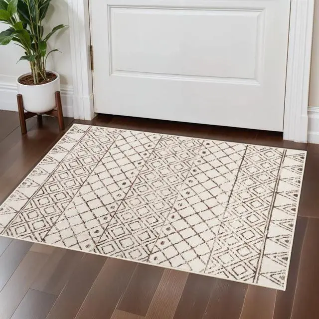 Alt view image 2 of 7 - 2x3 Small Rug Washable Rug: Moroccan Kitchen Low Pile Area Rugs Beige
