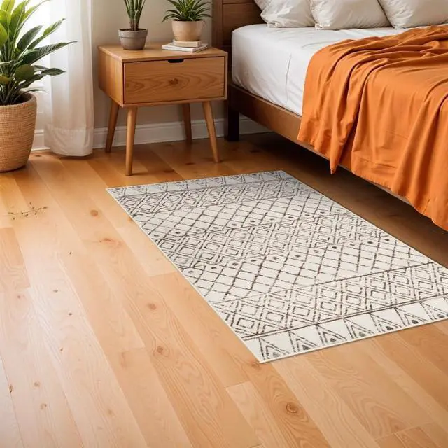 Alt view image 3 of 7 - 2x3 Small Rug Washable Rug: Moroccan Kitchen Low Pile Area Rugs Beige