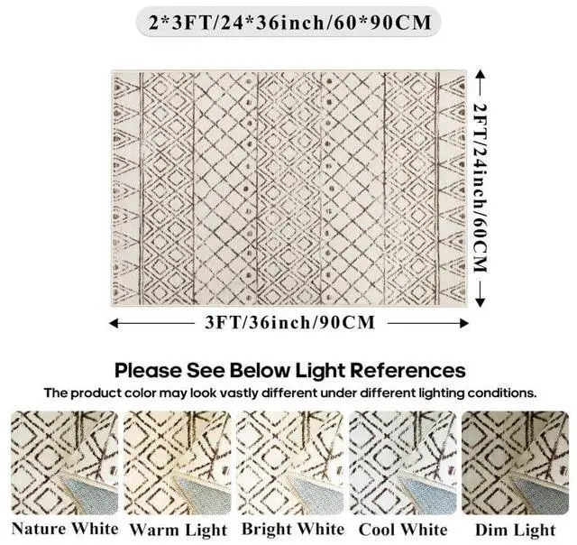 Alt view image 4 of 7 - 2x3 Small Rug Washable Rug: Moroccan Kitchen Low Pile Area Rugs Beige