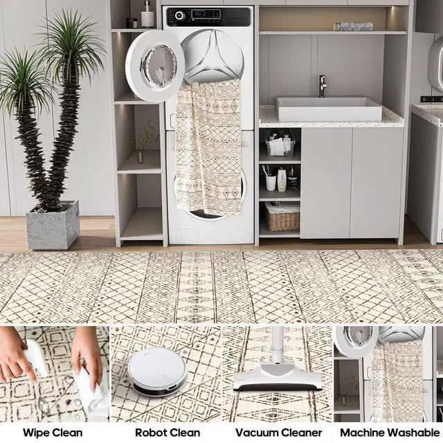 Alt view image 6 of 7 - 2x3 Small Rug Washable Rug: Moroccan Kitchen Low Pile Area Rugs Beige