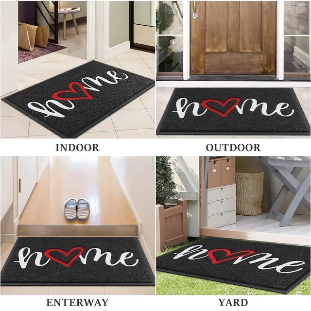 Alt view image 7 of 7 - Door Mat, Welcome Mat Low Profile Floor Mat Front Doormat Indoor and Outdoor Doormat Non Slip Rugs for Entryway, Patio, High Traffic Areas (30"x17.5", Black-Home)