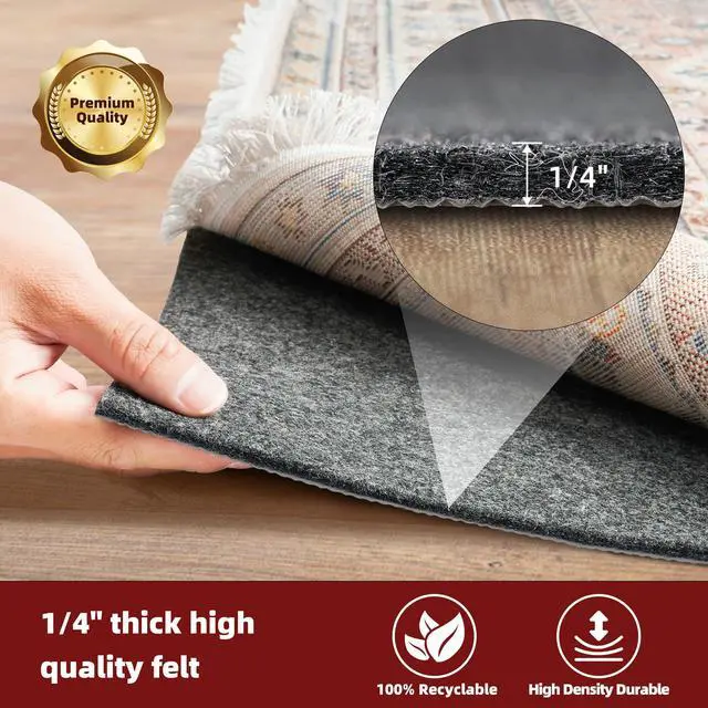 Alt view image 3 of 7 - Felt and Natural Rubber Backing Rug Pads 1/4 Thick, 5 x 7 Ft Non Slip Carpet Gripper Keep Rugs in Place, Under Area Rug Protective Cushioned Pads, Carpet Runners, Hardwood Floors Protection