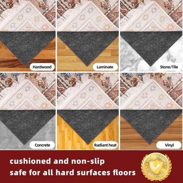 Alt view image 6 of 7 - Felt and Natural Rubber Backing Rug Pads 1/4 Thick, 5 x 7 Ft Non Slip Carpet Gripper Keep Rugs in Place, Under Area Rug Protective Cushioned Pads, Carpet Runners, Hardwood Floors Protection