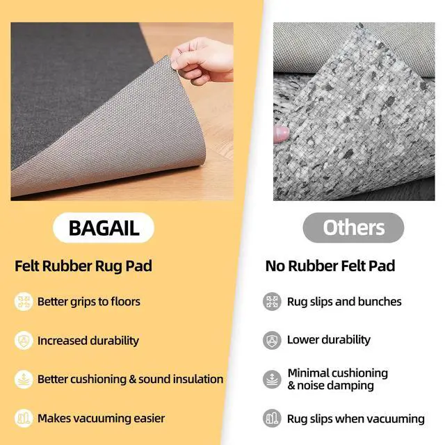 Alt view image 7 of 7 - Felt and Natural Rubber Backing Rug Pads 1/4 Thick, 5 x 7 Ft Non Slip Carpet Gripper Keep Rugs in Place, Under Area Rug Protective Cushioned Pads, Carpet Runners, Hardwood Floors Protection