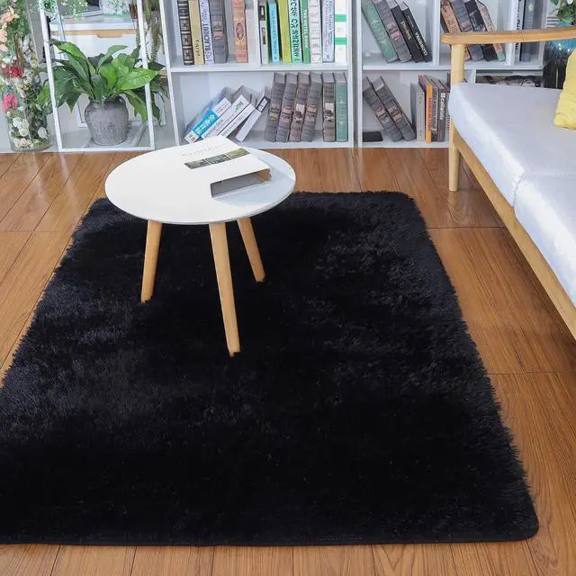Main image of Soft Modern Indoor Shaggy Area Rug for Bedroom Livingroom Dorm Kids Room Home Decorative, Non-Slip Plush Fluffy Furry Fur Rugs Comfy Nursery Accent Floor Carpet 2x3 Feet, Black