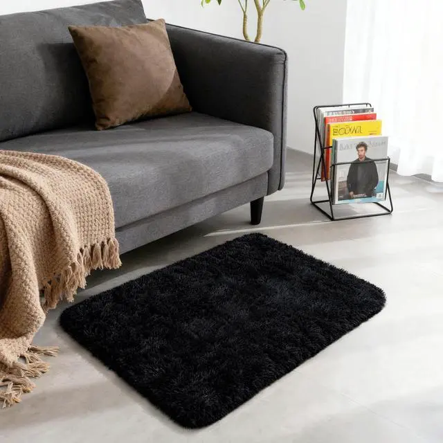 Alt view image 3 of 6 - Soft Modern Indoor Shaggy Area Rug for Bedroom Livingroom Dorm Kids Room Home Decorative, Non-Slip Plush Fluffy Furry Fur Rugs Comfy Nursery Accent Floor Carpet 2x3 Feet, Black