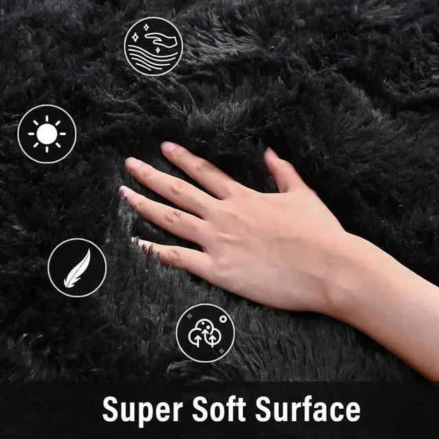 Alt view image 4 of 6 - Soft Modern Indoor Shaggy Area Rug for Bedroom Livingroom Dorm Kids Room Home Decorative, Non-Slip Plush Fluffy Furry Fur Rugs Comfy Nursery Accent Floor Carpet 2x3 Feet, Black