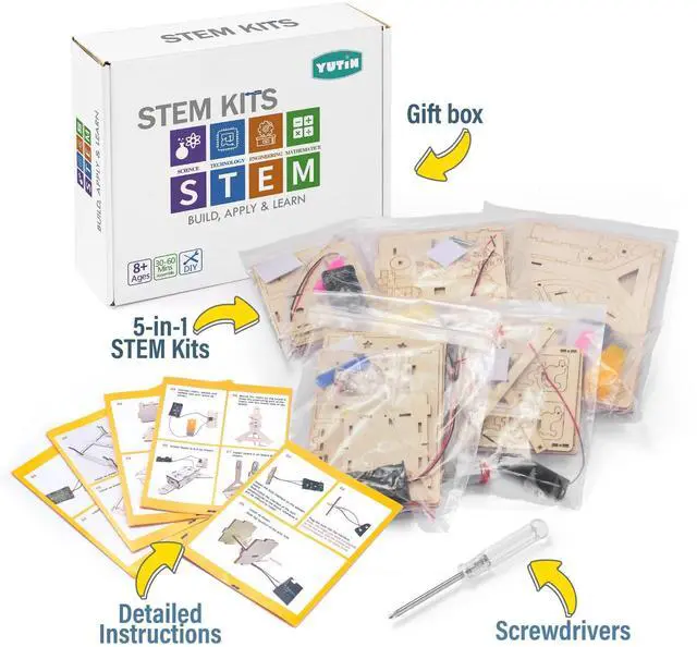 Alt view image 6 of 7 - 5 Individual STEM Science Kits for Kids, Wood Arts and Craft Kits 8-12 | STEM Toys for Boys Girls Age 8-13 8 10 12 14 Birthday Gift Idea, 3D Puzzles Building Engineering Model Set