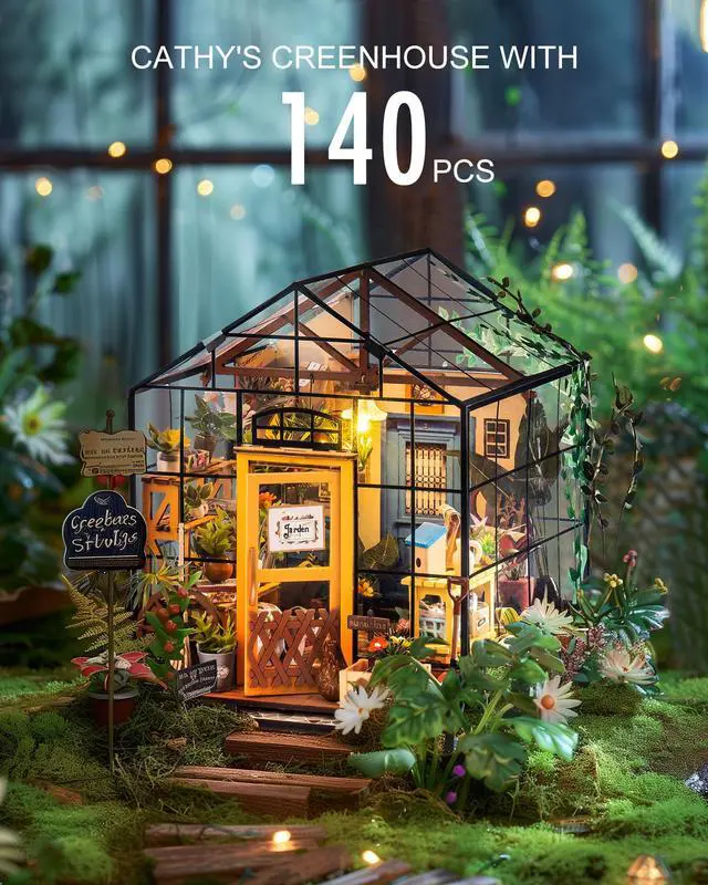 Alt view image 2 of 7 - DIY Miniature Greenhouse Kits for Adults - Cathy's Flower House | Beginner-Friendly Diorama Kits Mayberry Street Tiny House For Adults, Birthday/Christmas Decor Crafts Gifts For Plant Lovers
