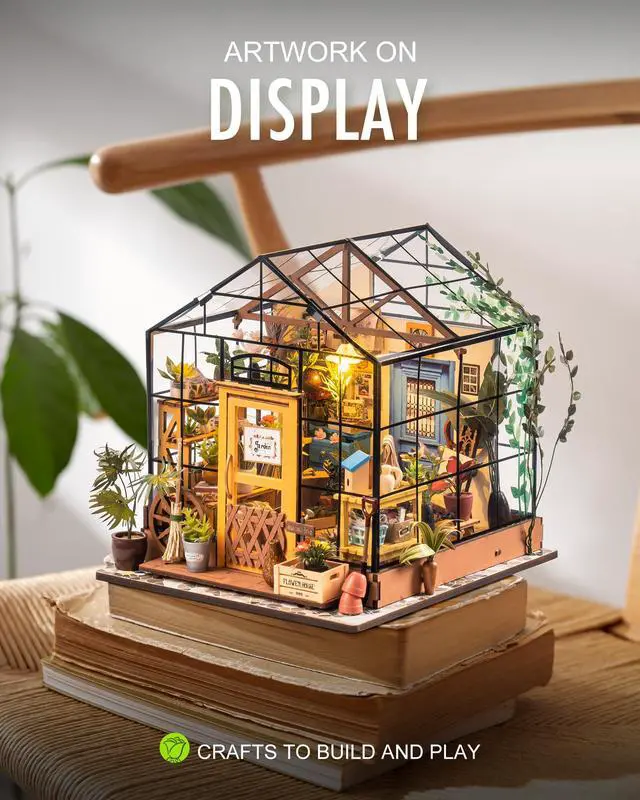 Alt view image 3 of 7 - DIY Miniature Greenhouse Kits for Adults - Cathy's Flower House | Beginner-Friendly Diorama Kits Mayberry Street Tiny House For Adults, Birthday/Christmas Decor Crafts Gifts For Plant Lovers