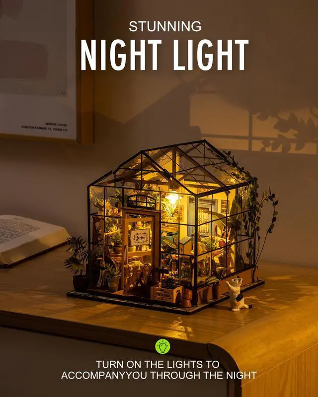 Alt view image 5 of 7 - DIY Miniature Greenhouse Kits for Adults - Cathy's Flower House | Beginner-Friendly Diorama Kits Mayberry Street Tiny House For Adults, Birthday/Christmas Decor Crafts Gifts For Plant Lovers